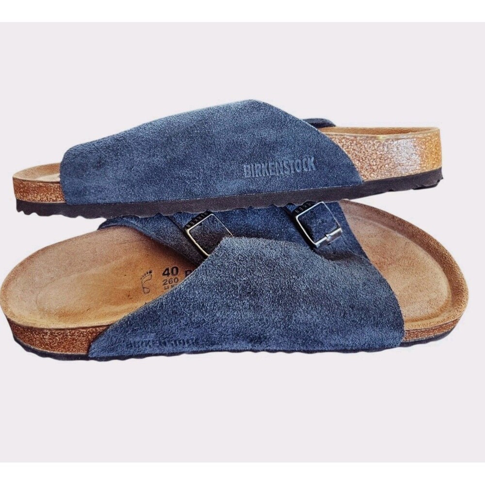Birkenstock Zurich Sandals EU 40 Regular New Navy Blue Soft Footed Suede Slides - Picture 9 of 13